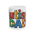 Autism Dad Ceramic Mug — Colorful Puzzle Piece Support Coffee Cup (11oz/15oz)