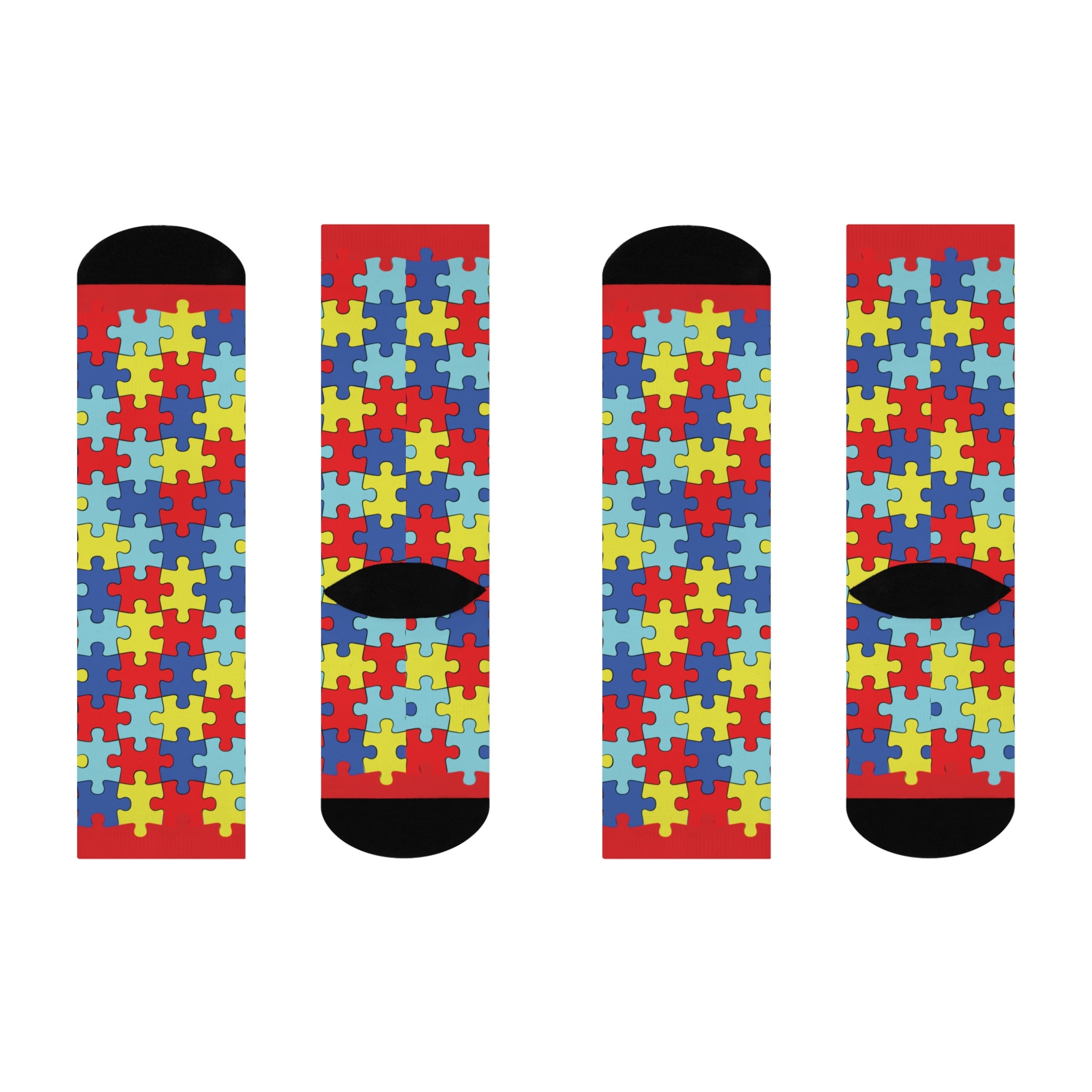 Autism Puzzle Piece Crew Socks — Colorful Awareness Cushioned Socks