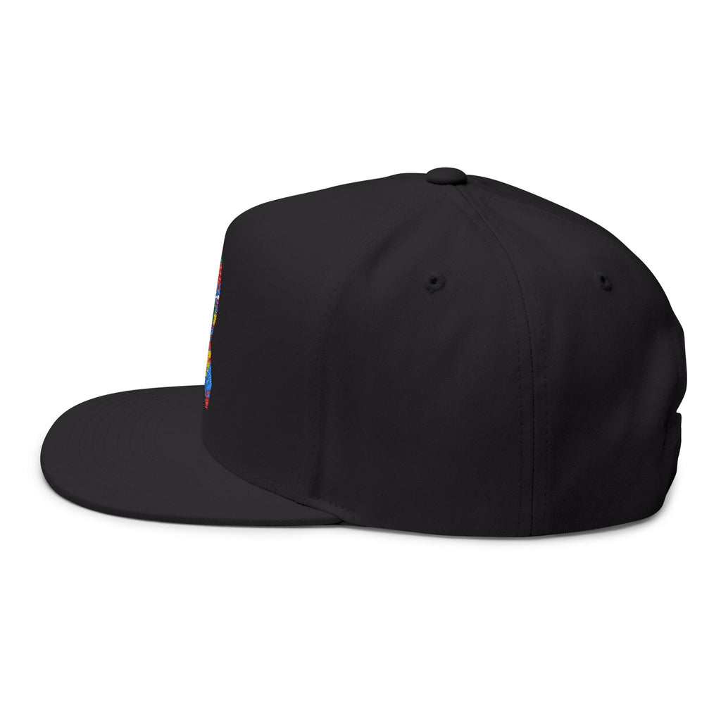 Embroidered Colorful Puzzle Ribbon Snapback Hat — Autism Awareness Flat Bill Cap