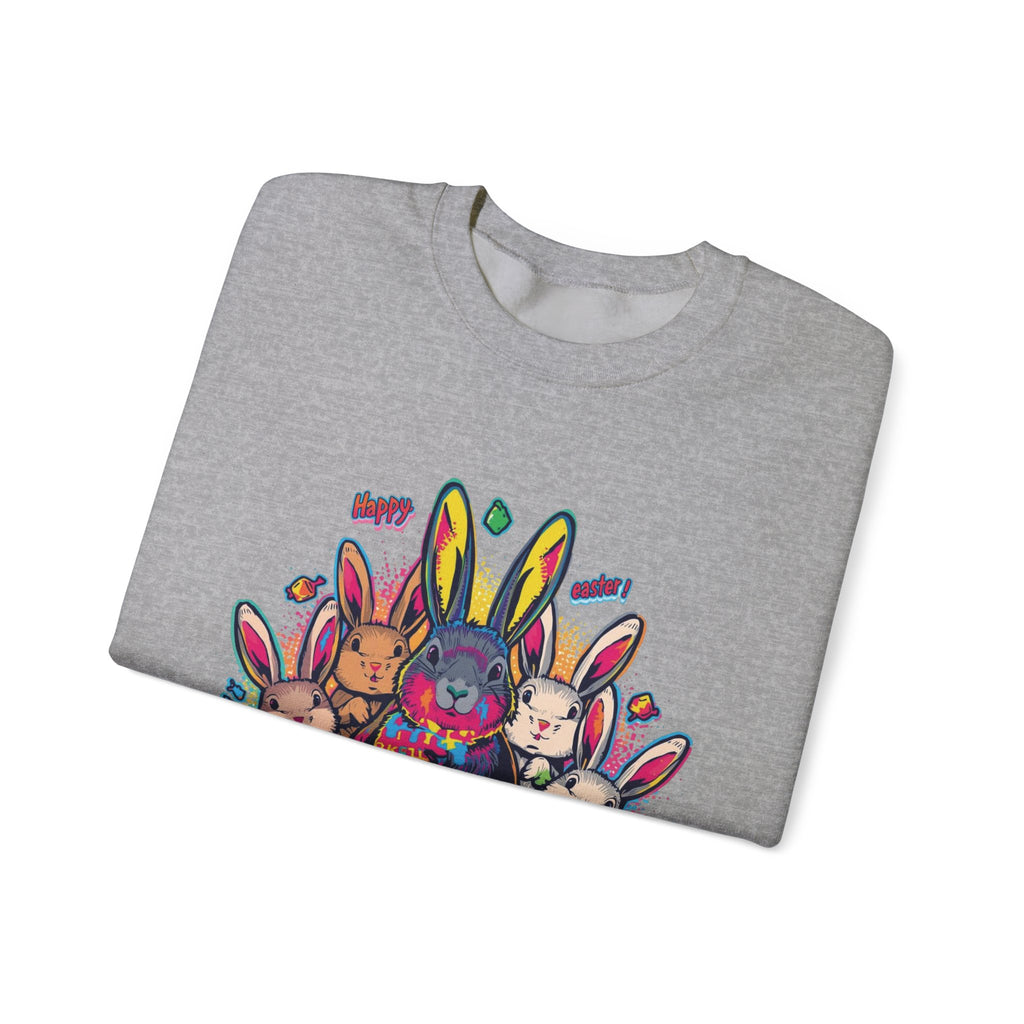 Easter Meets Autism Crewneck Sweatshirt — Colorful Bunnies & Painted Eggs Design