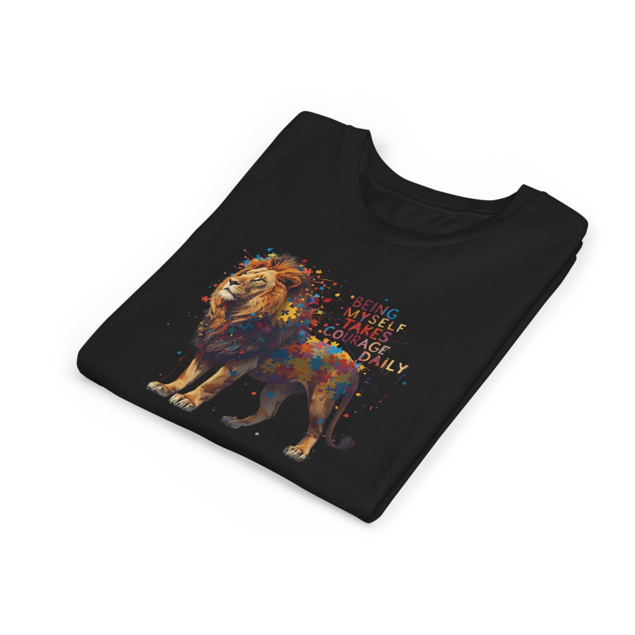 Youth Tee — Colorful Lion "Being Brave Takes Courage" Inspirational Kids Shirt