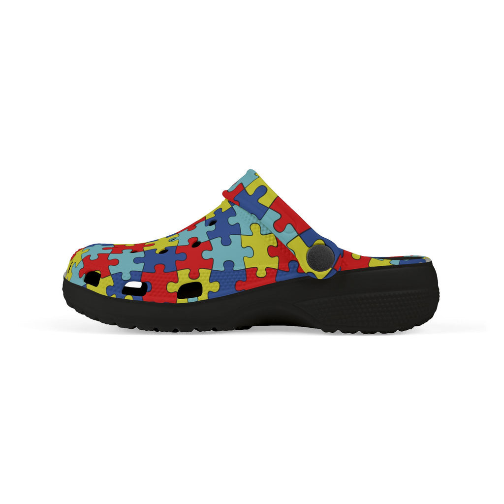 Kids Puzzle Print Foam Clogs — Colorful Autism Awareness Slip-Ons