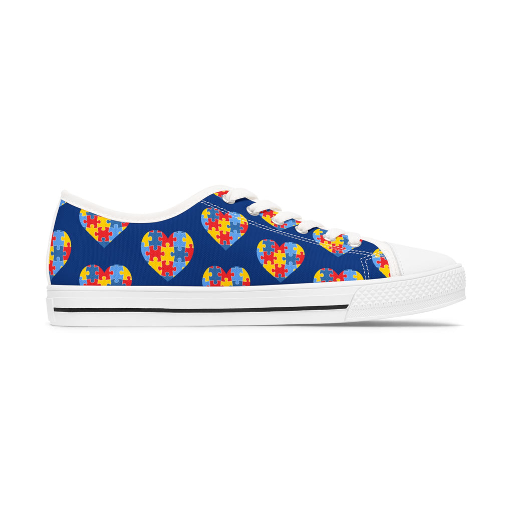Low Top Sneakers — Blue Puzzle Heart Pattern Casual Shoes (Autism Awareness)