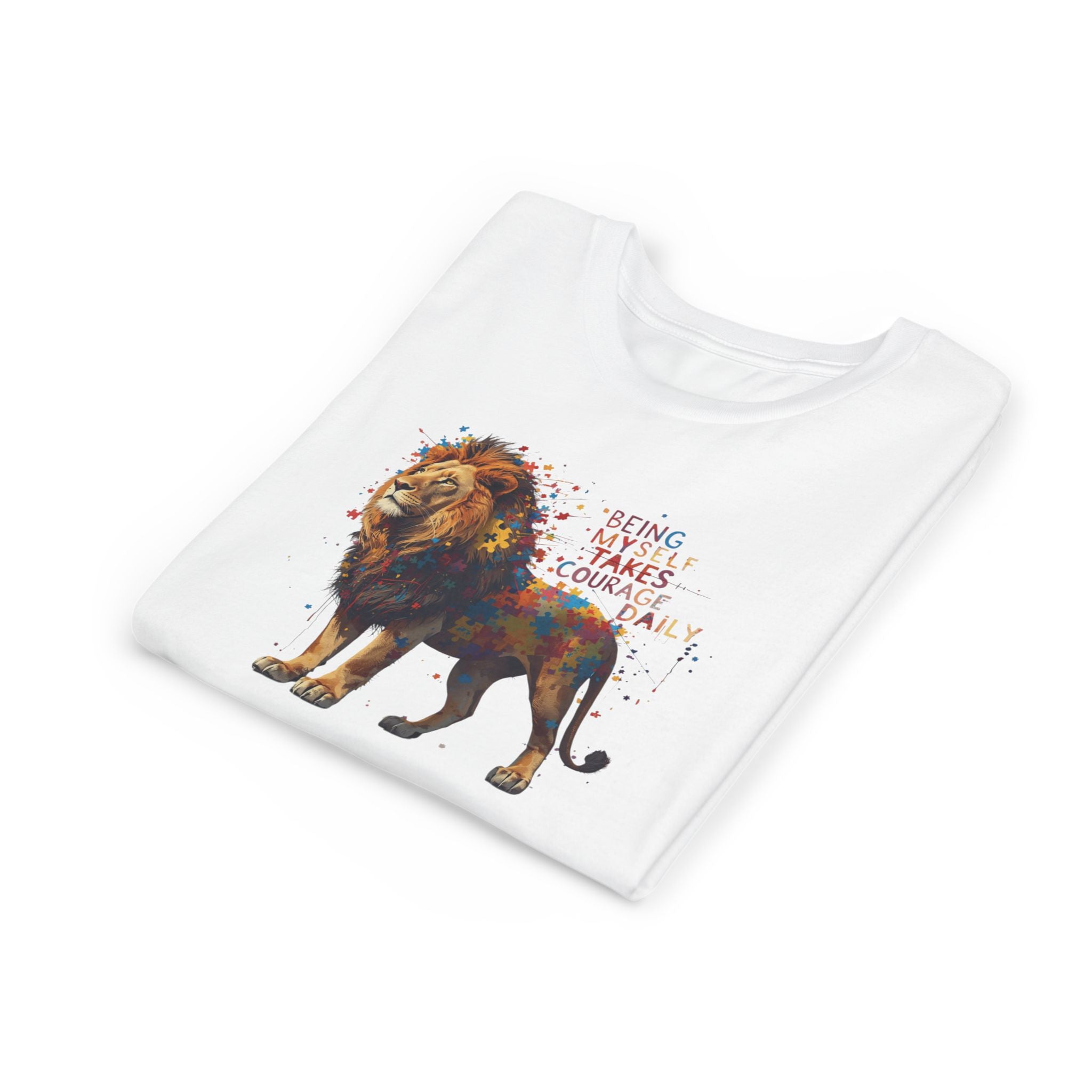 Youth Tee — Colorful Lion "Being Brave Takes Courage" Inspirational Kids Shirt