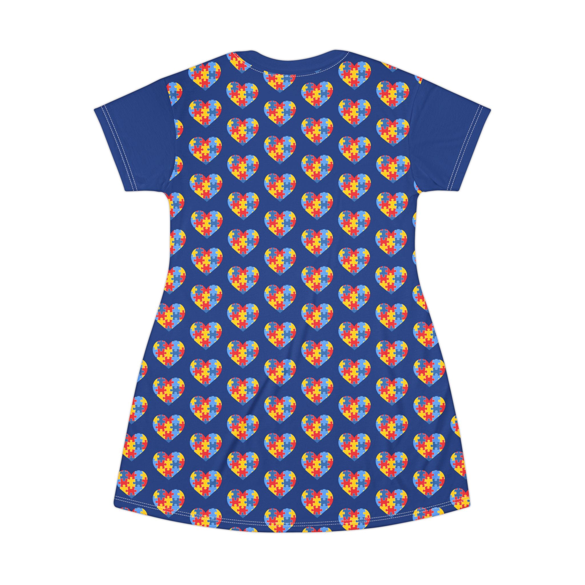 Autism Puzzle Heart T‑Shirt Dress — Rainbow AOP Casual Dress for Awareness & Pride