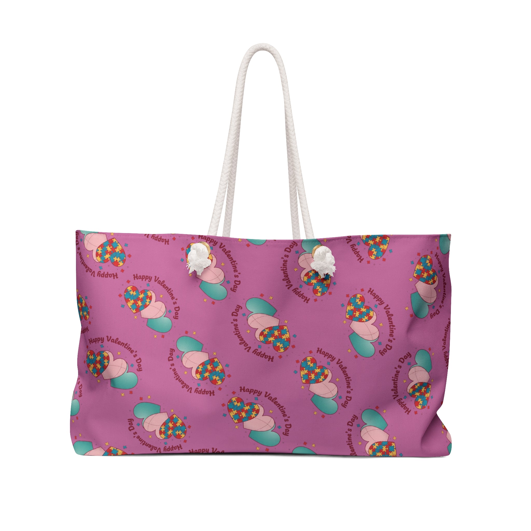 Pink Easter Bunny Weekender Bag — Cute Spring Travel Tote with ‘Happy Easter’ Pattern