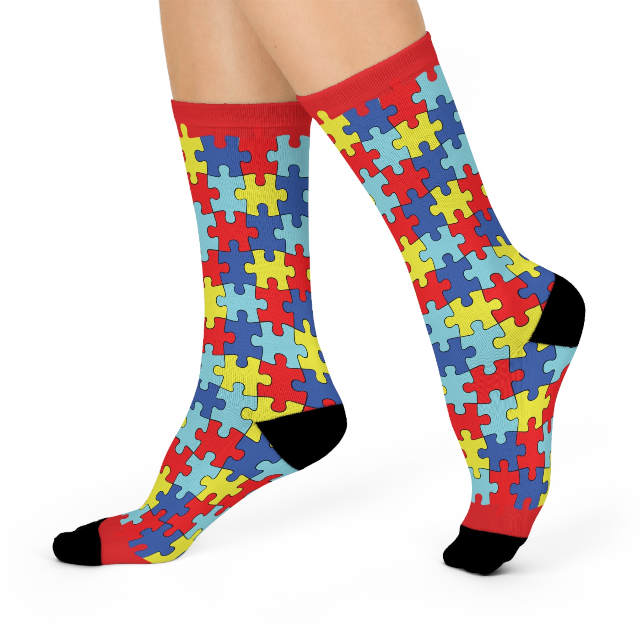 Autism Puzzle Piece Crew Socks — Colorful Awareness Cushioned Socks