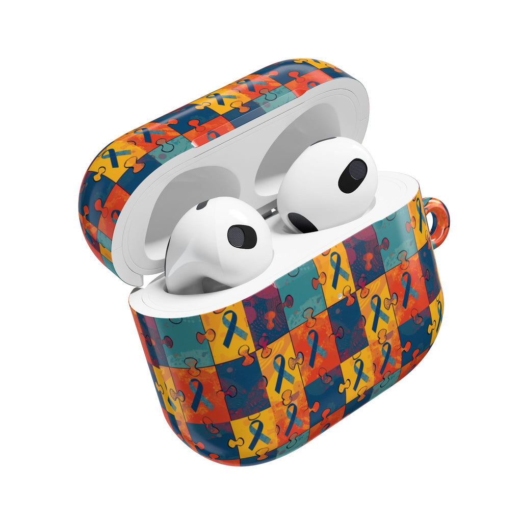 Awareness Ribbon Puzzle Pattern AirPod Case — Colorful Support & Hope Design