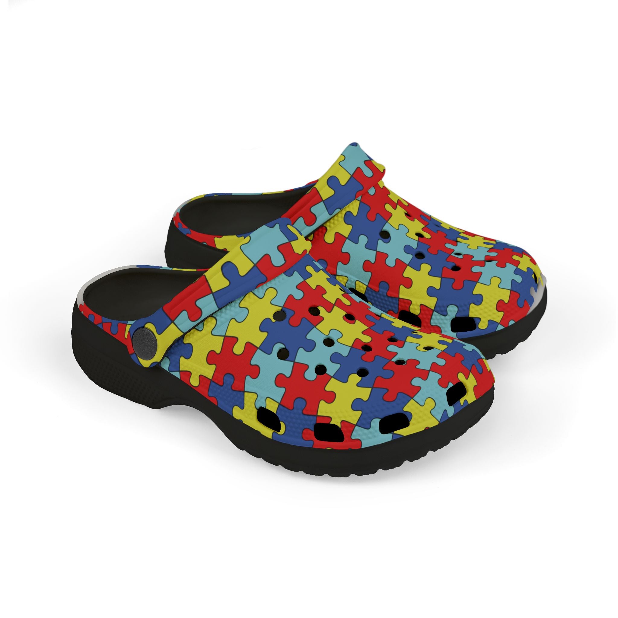 Kids Puzzle Print Foam Clogs — Colorful Autism Awareness Slip-Ons