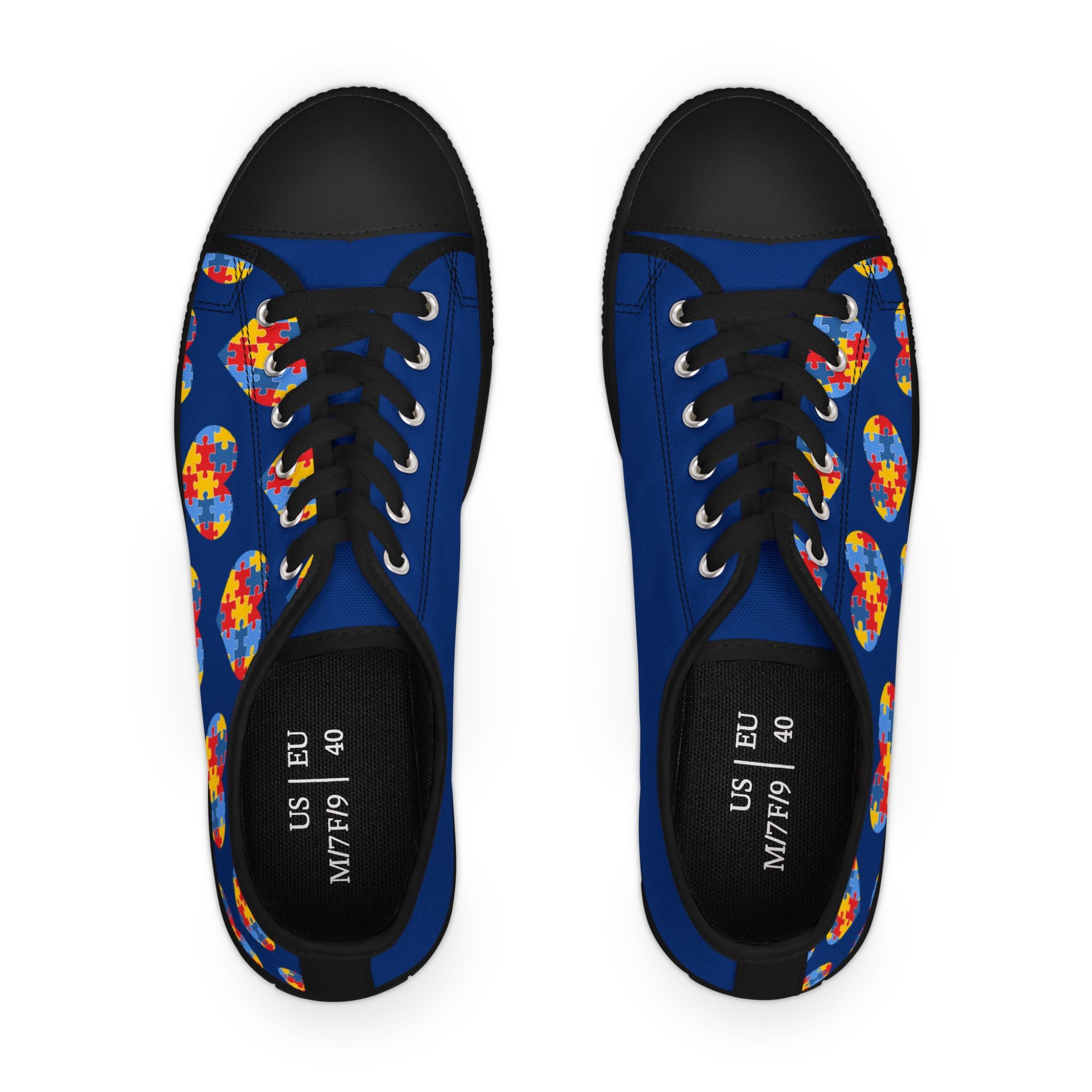 Low Top Sneakers — Blue Puzzle Heart Pattern Casual Shoes (Autism Awareness)