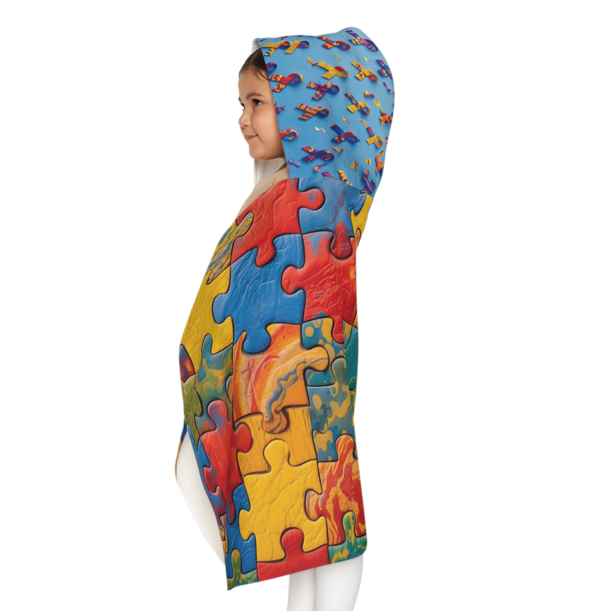 Kids Hooded Towel — Colorful Puzzle Print Beach & Bath Wrap