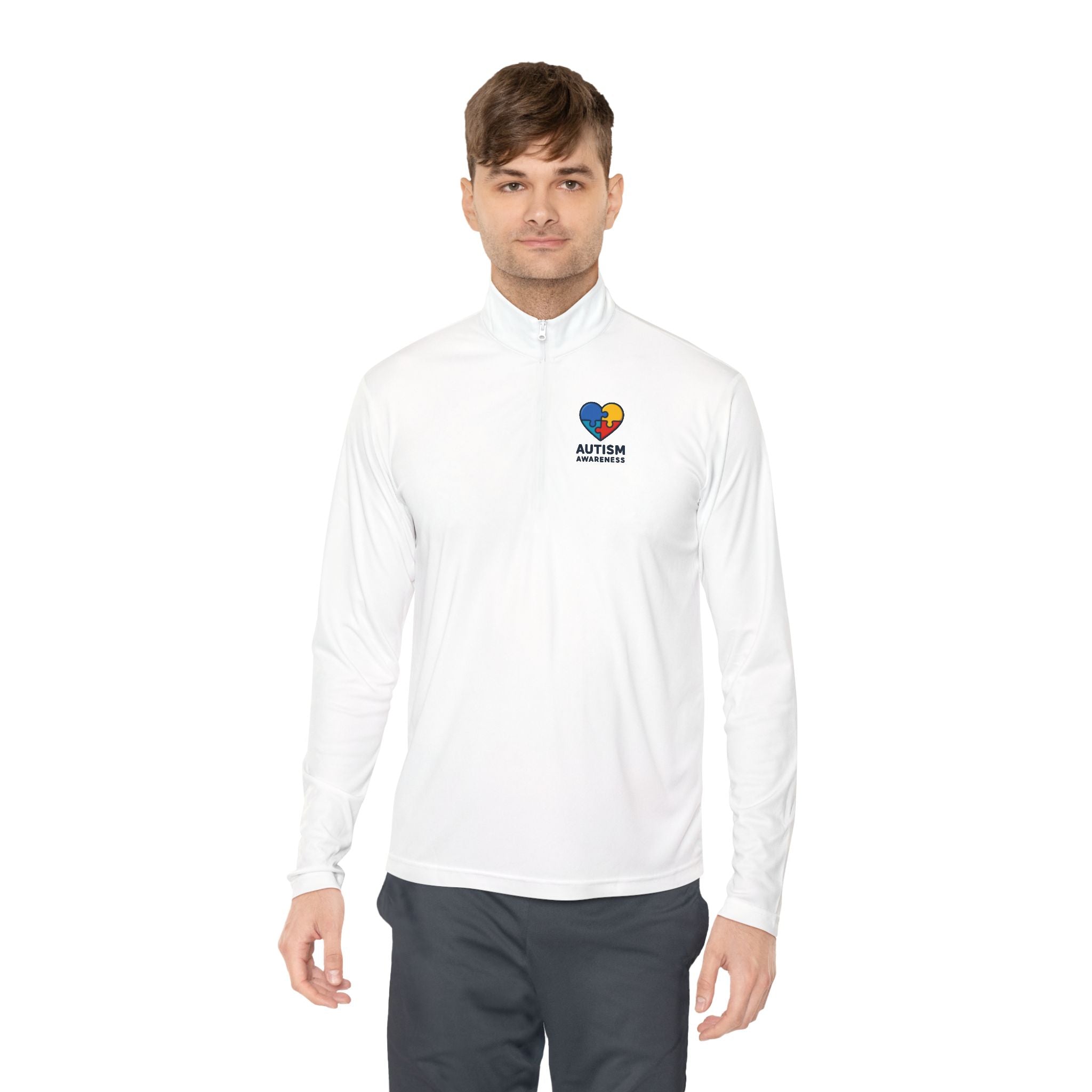 Autism Awareness Quarter-Zip Pullover — Puzzle Heart Logo