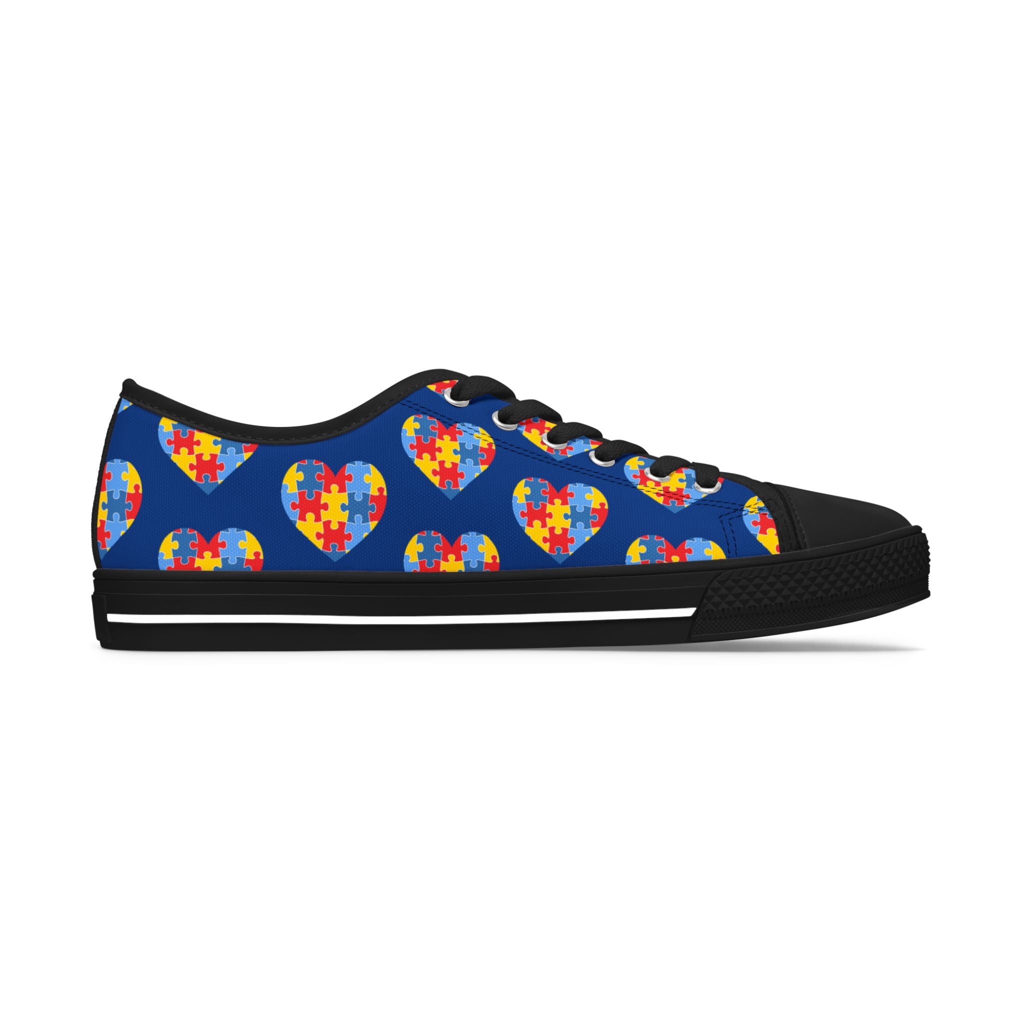 Low Top Sneakers — Blue Puzzle Heart Pattern Casual Shoes (Autism Awareness)
