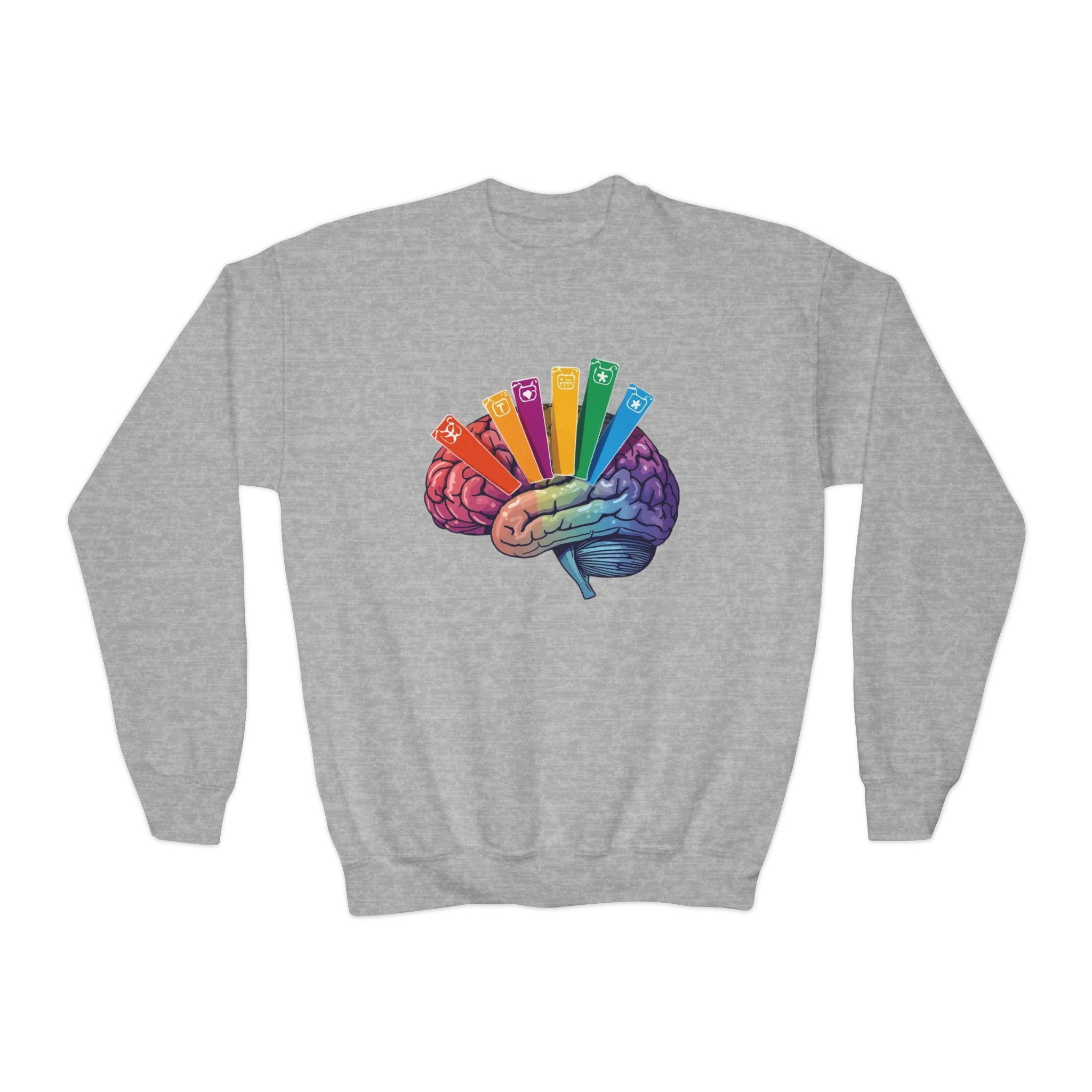 Youth Crewneck Sweatshirt — Autism Brain Graphic “Brain running on multiple open tabs”