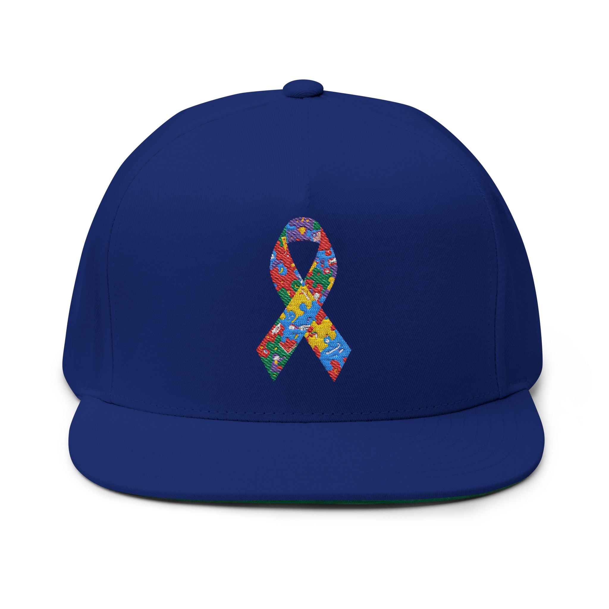 Embroidered Colorful Puzzle Ribbon Snapback Hat — Autism Awareness Flat Bill Cap