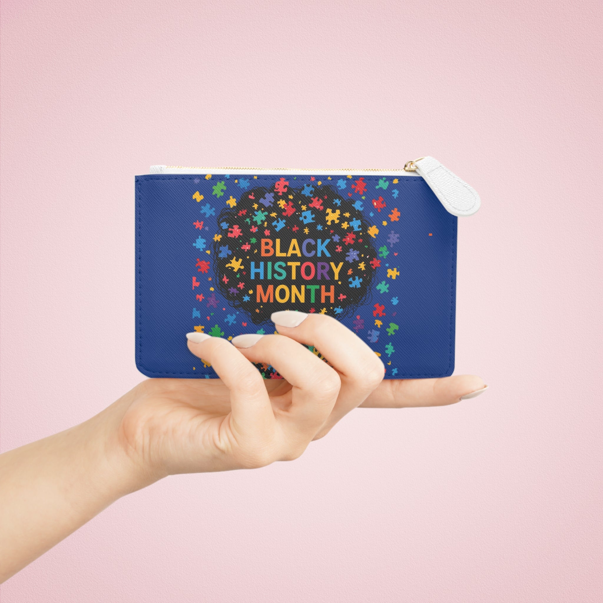 Black History Month Mini Clutch Bag — Colorful Puzzle Heart Design