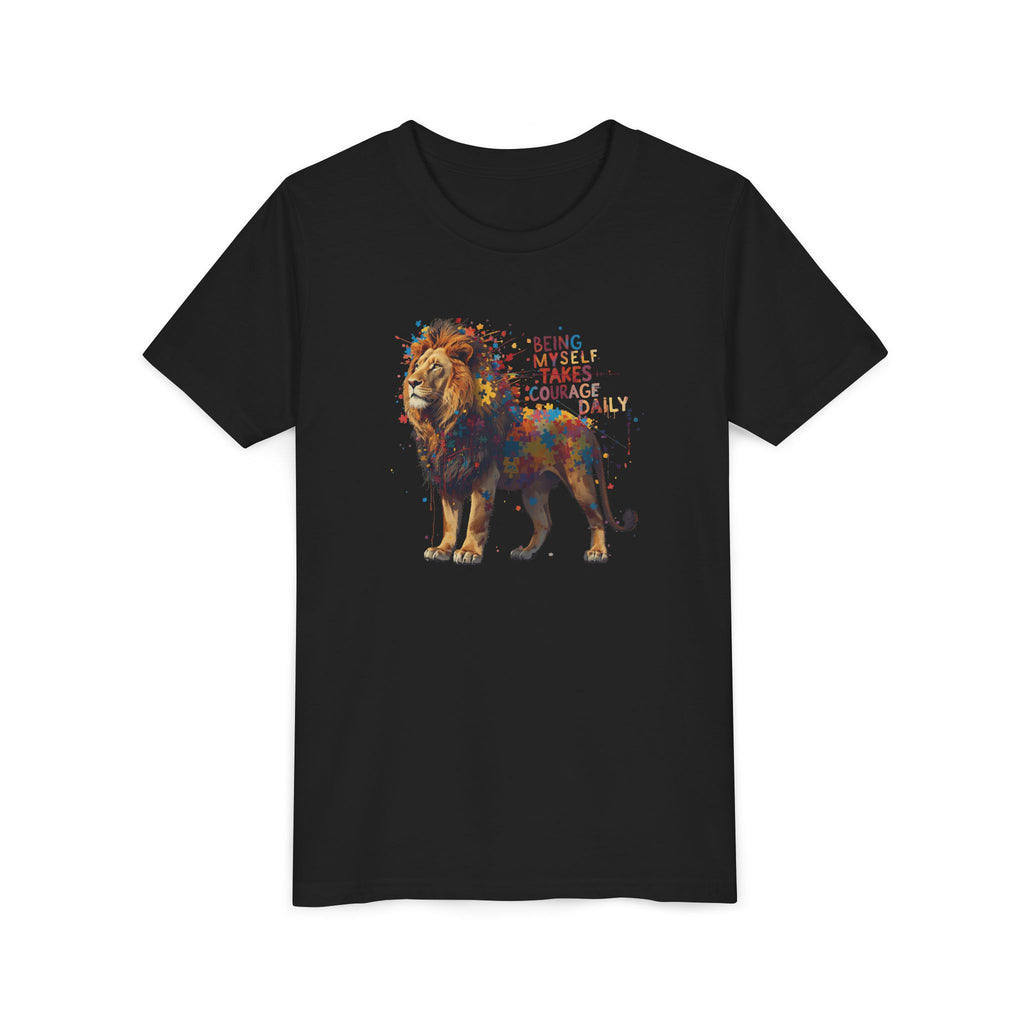 Youth Tee — Colorful Lion "Being Brave Takes Courage" Inspirational Kids Shirt