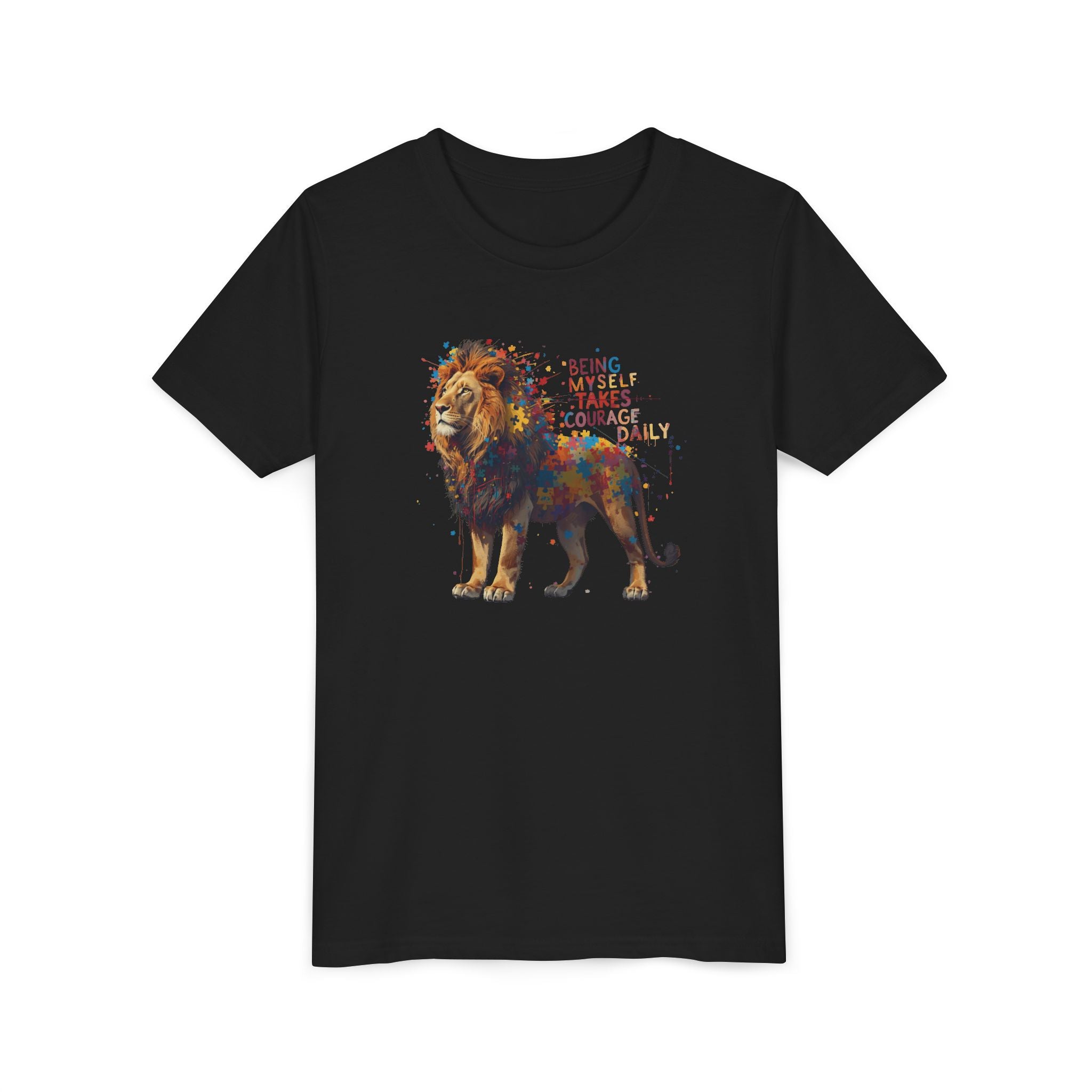 Youth Tee — Colorful Lion "Being Brave Takes Courage" Inspirational Kids Shirt