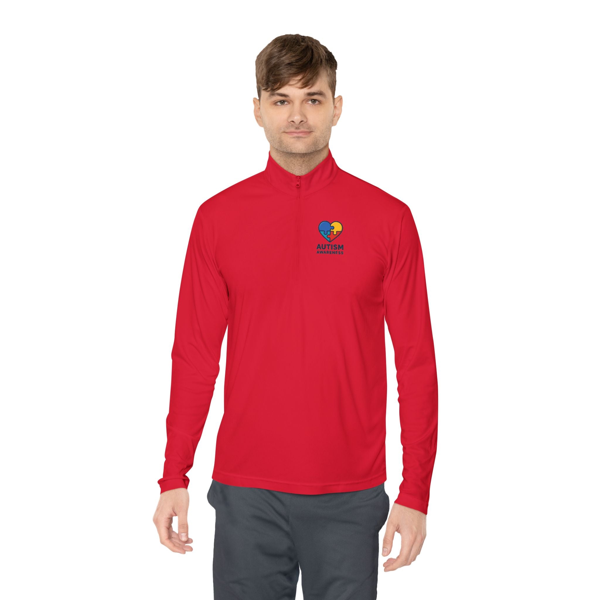 Autism Awareness Quarter-Zip Pullover — Puzzle Heart Logo