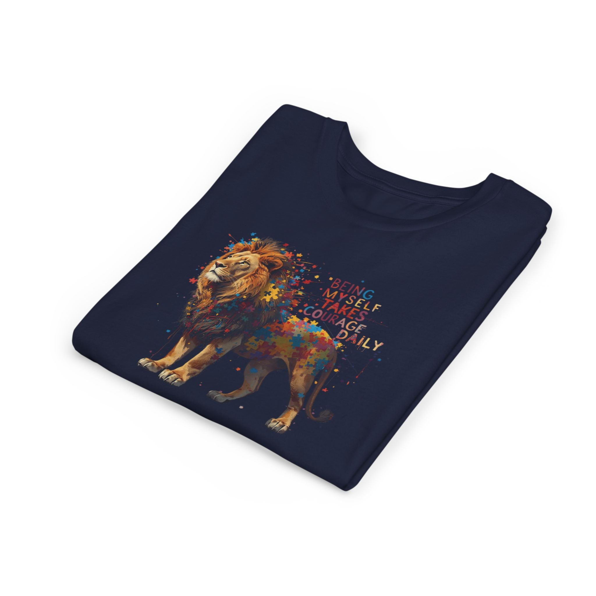 Youth Tee — Colorful Lion "Being Brave Takes Courage" Inspirational Kids Shirt