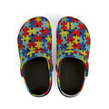 Kids Puzzle Print Foam Clogs — Colorful Autism Awareness Slip-Ons