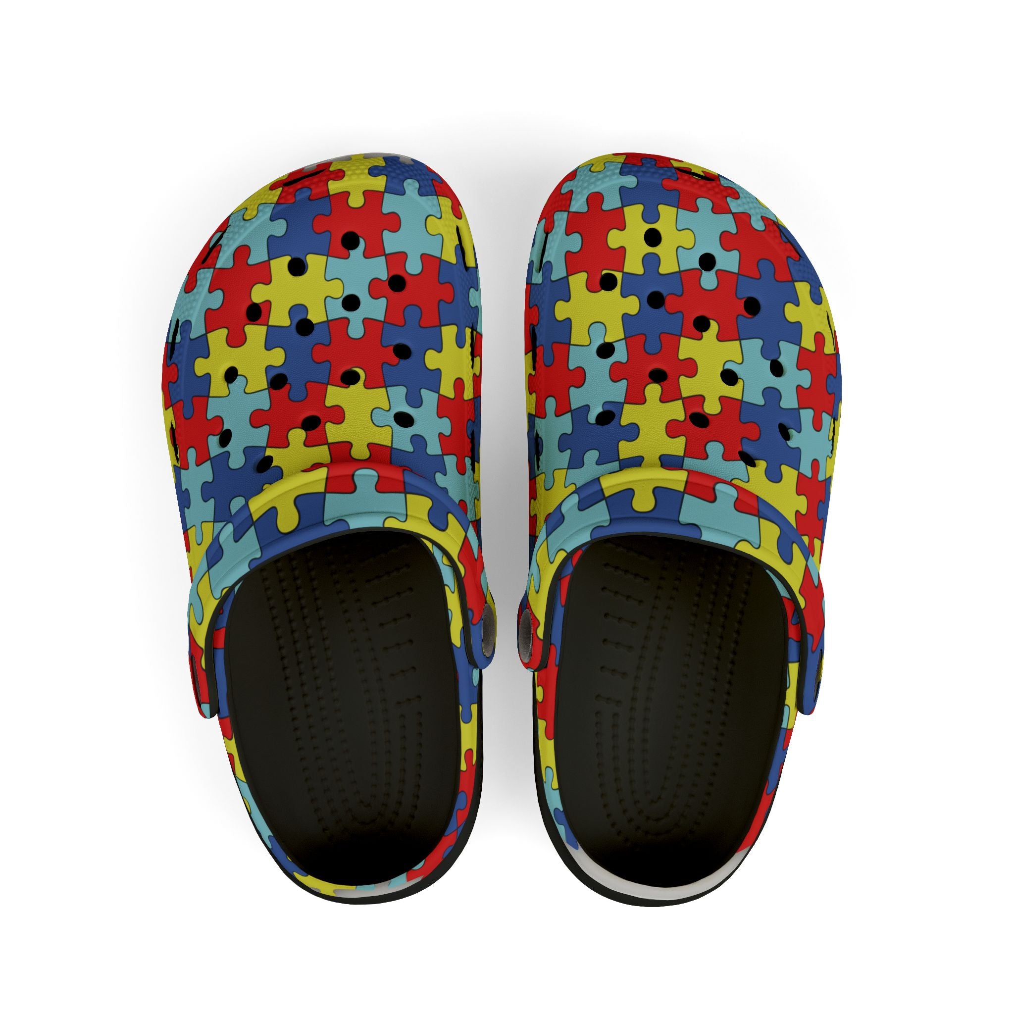 Kids Puzzle Print Foam Clogs — Colorful Autism Awareness Slip-Ons
