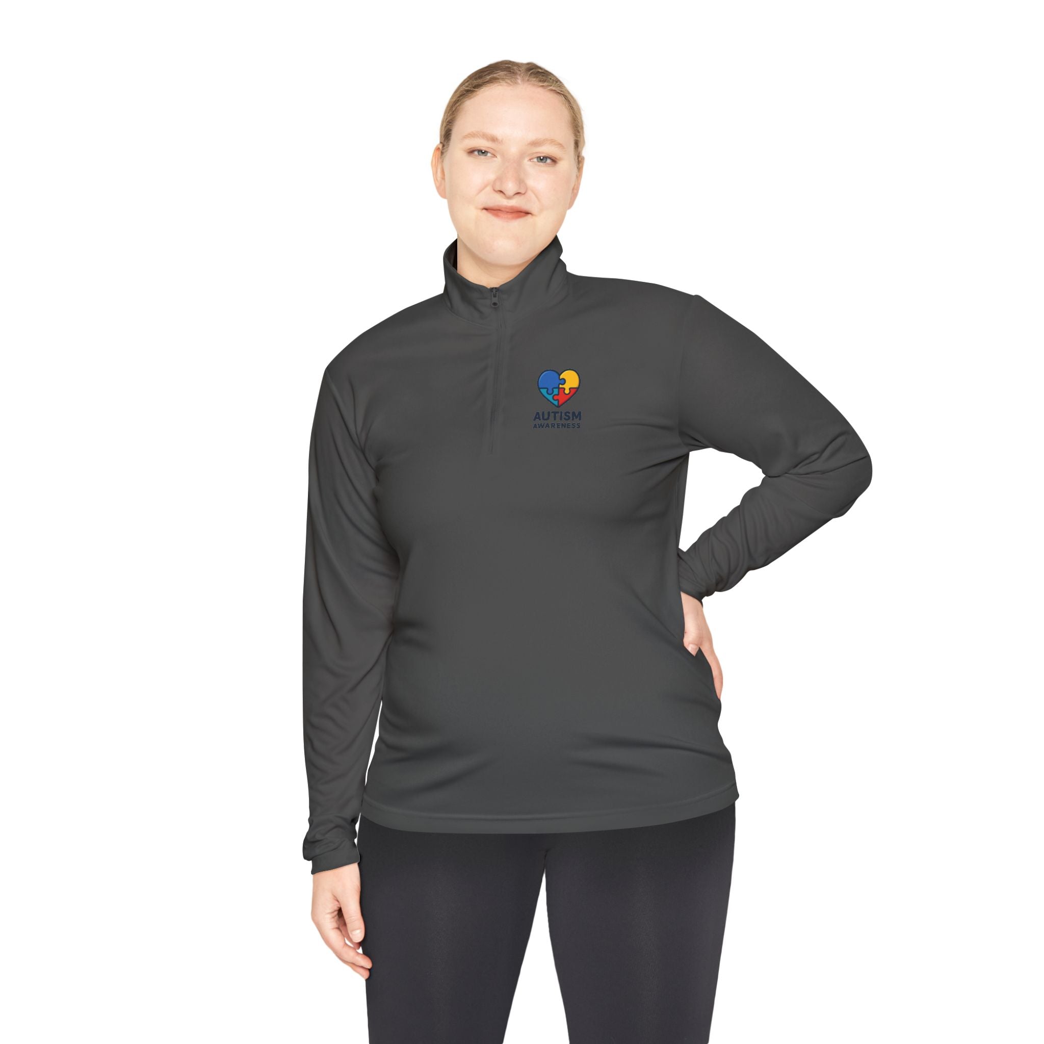 Autism Awareness Quarter-Zip Pullover — Puzzle Heart Logo