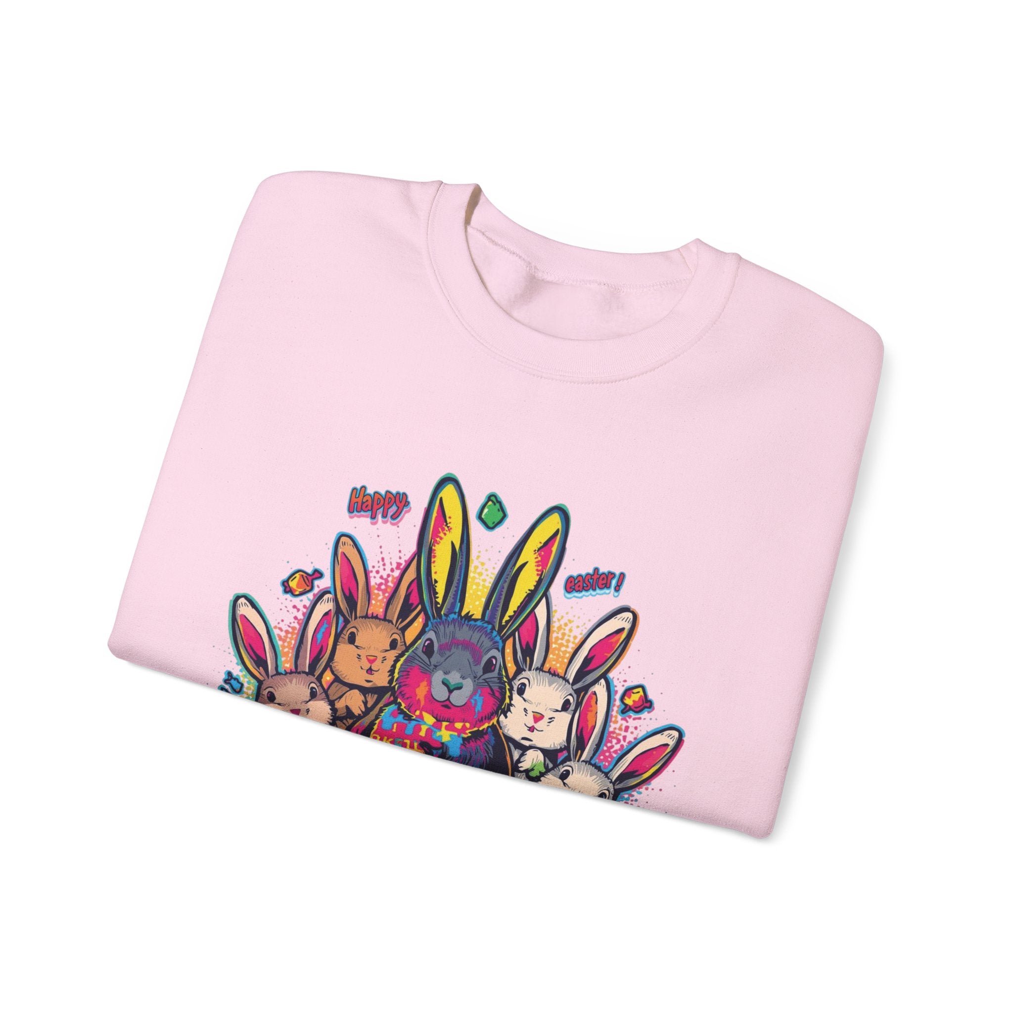 Easter Meets Autism Crewneck Sweatshirt — Colorful Bunnies & Painted Eggs Design