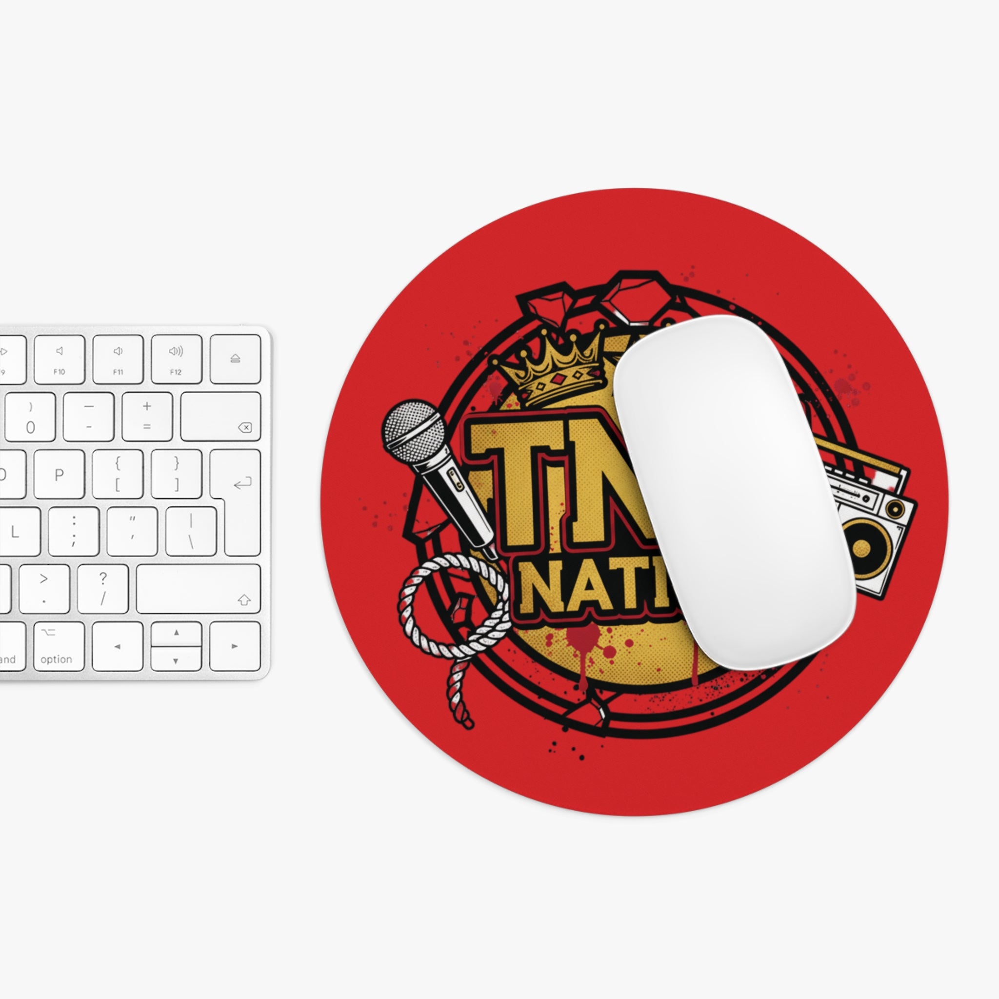 TNM Nation Round Mouse Pad — Hip Hop Microphone & Boombox Gaming Desk Mat