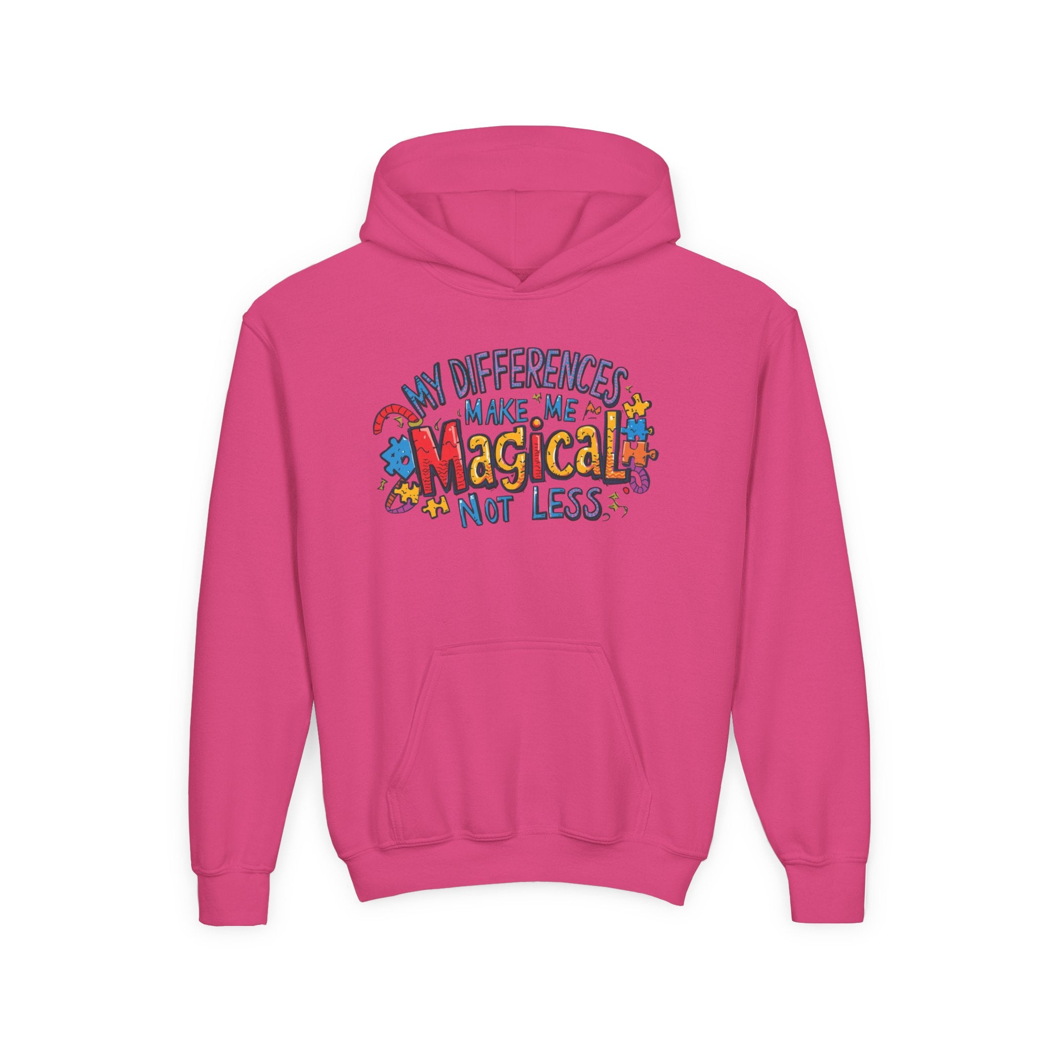 Youth Hoodie - "My Differences Make Me Magical Not Less" Positive Autism Awareness Pullover