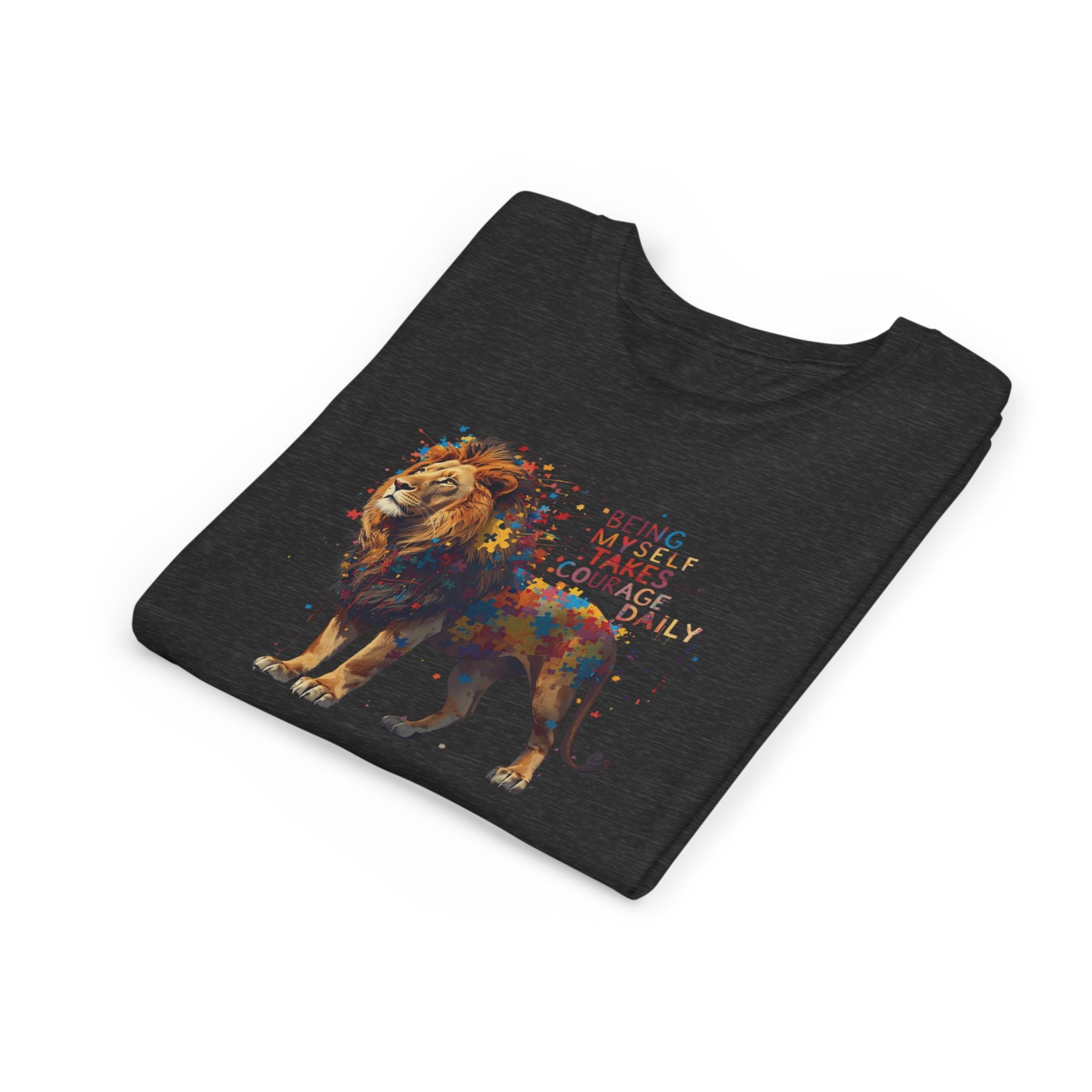 Youth Tee — Colorful Lion "Being Brave Takes Courage" Inspirational Kids Shirt