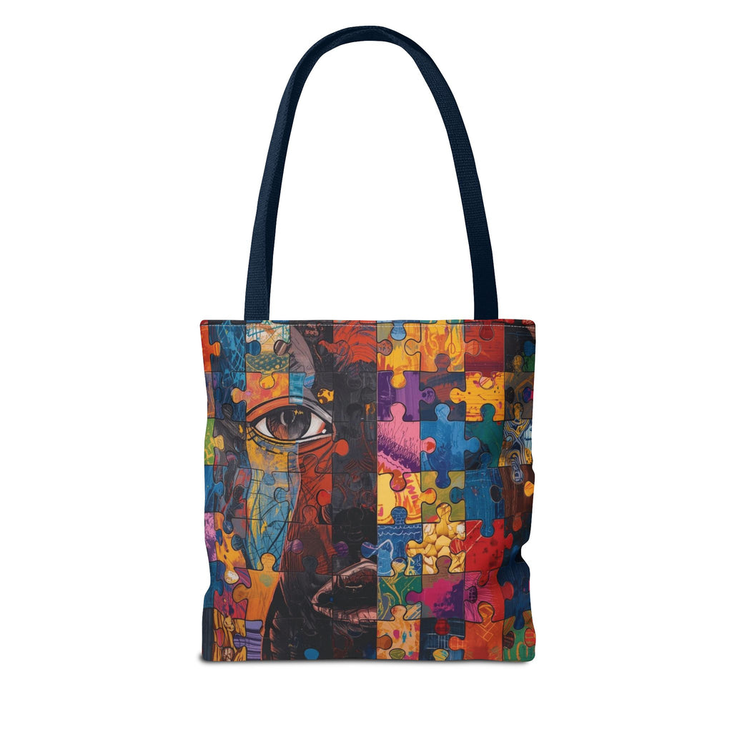 Colorful Puzzle Face Tote Bag — Abstract Art All-Over Print