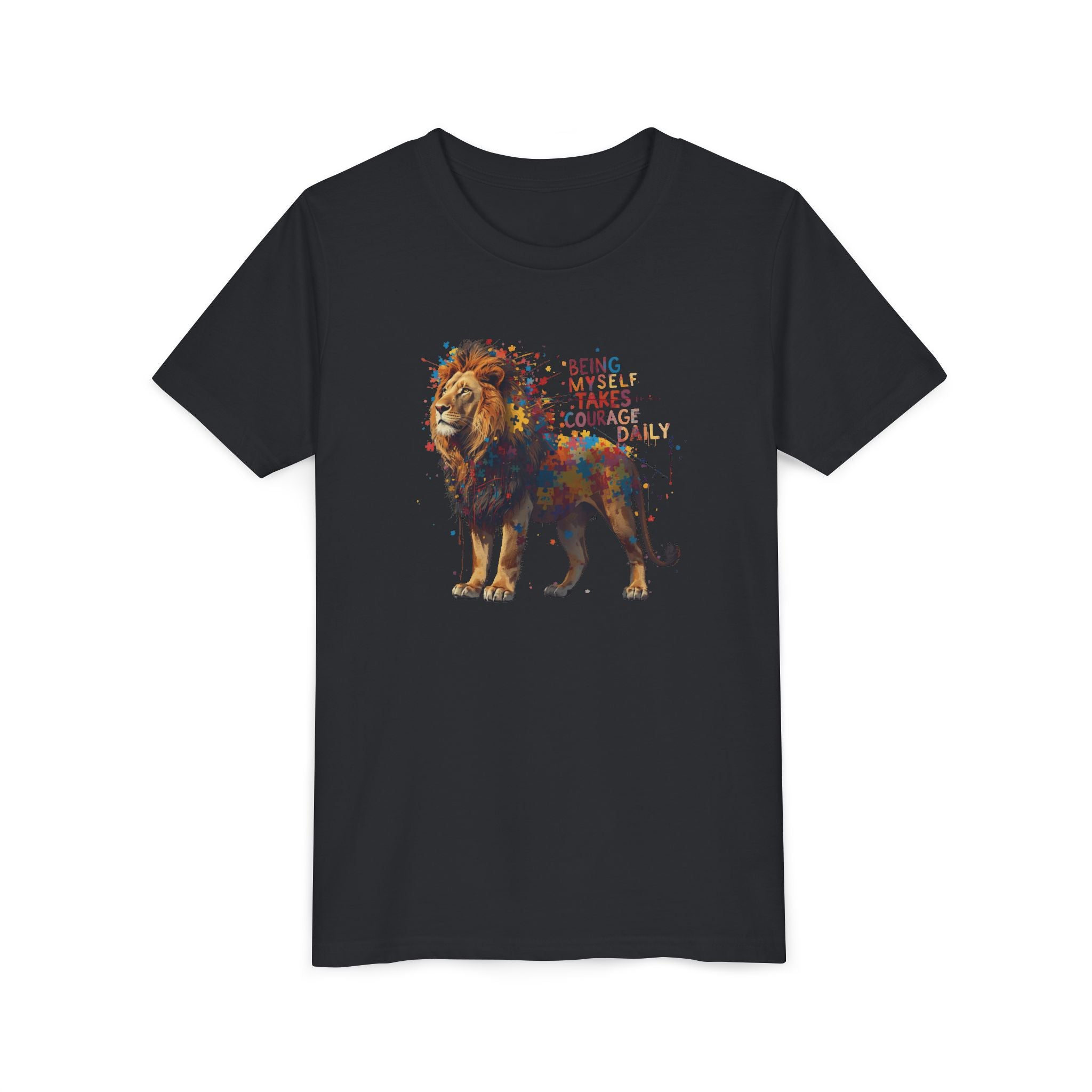 Youth Tee — Colorful Lion "Being Brave Takes Courage" Inspirational Kids Shirt