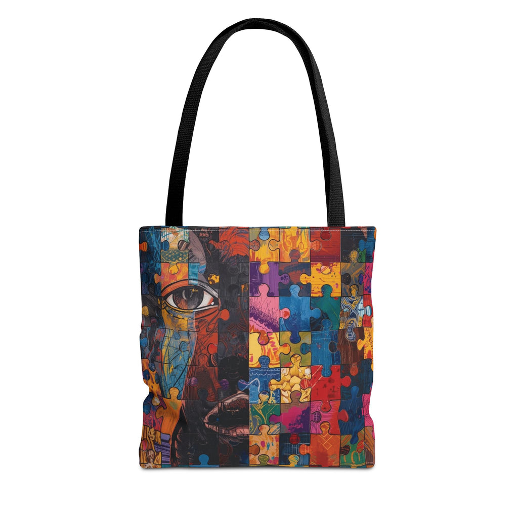 Colorful Puzzle Face Tote Bag — Abstract Art All-Over Print