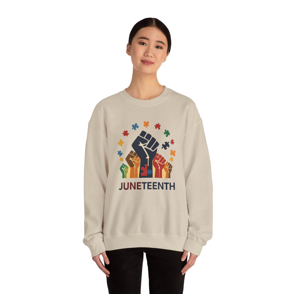 Juneteenth Meets Autism 2 Sweatshirt - Multicolor Unity Graphic Crewneck