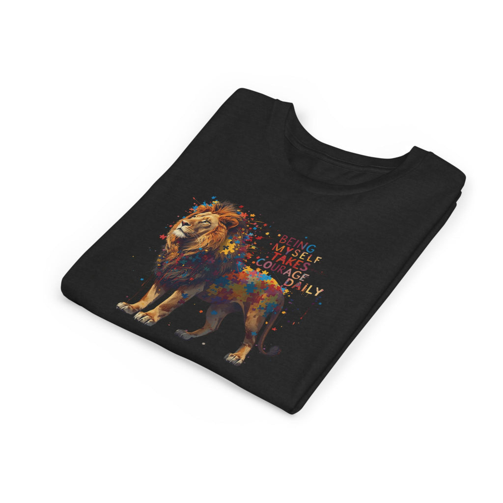 Youth Tee — Colorful Lion "Being Brave Takes Courage" Inspirational Kids Shirt