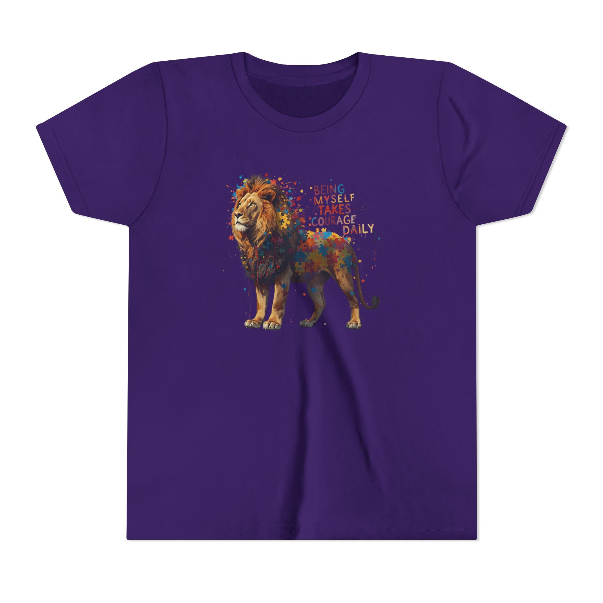 Youth Tee — Colorful Lion "Being Brave Takes Courage" Inspirational Kids Shirt