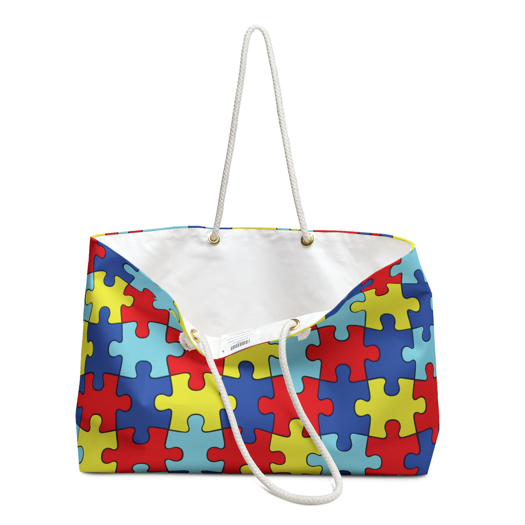 Autism Puzzle Piece Weekender Bag – Colorful Travel Tote