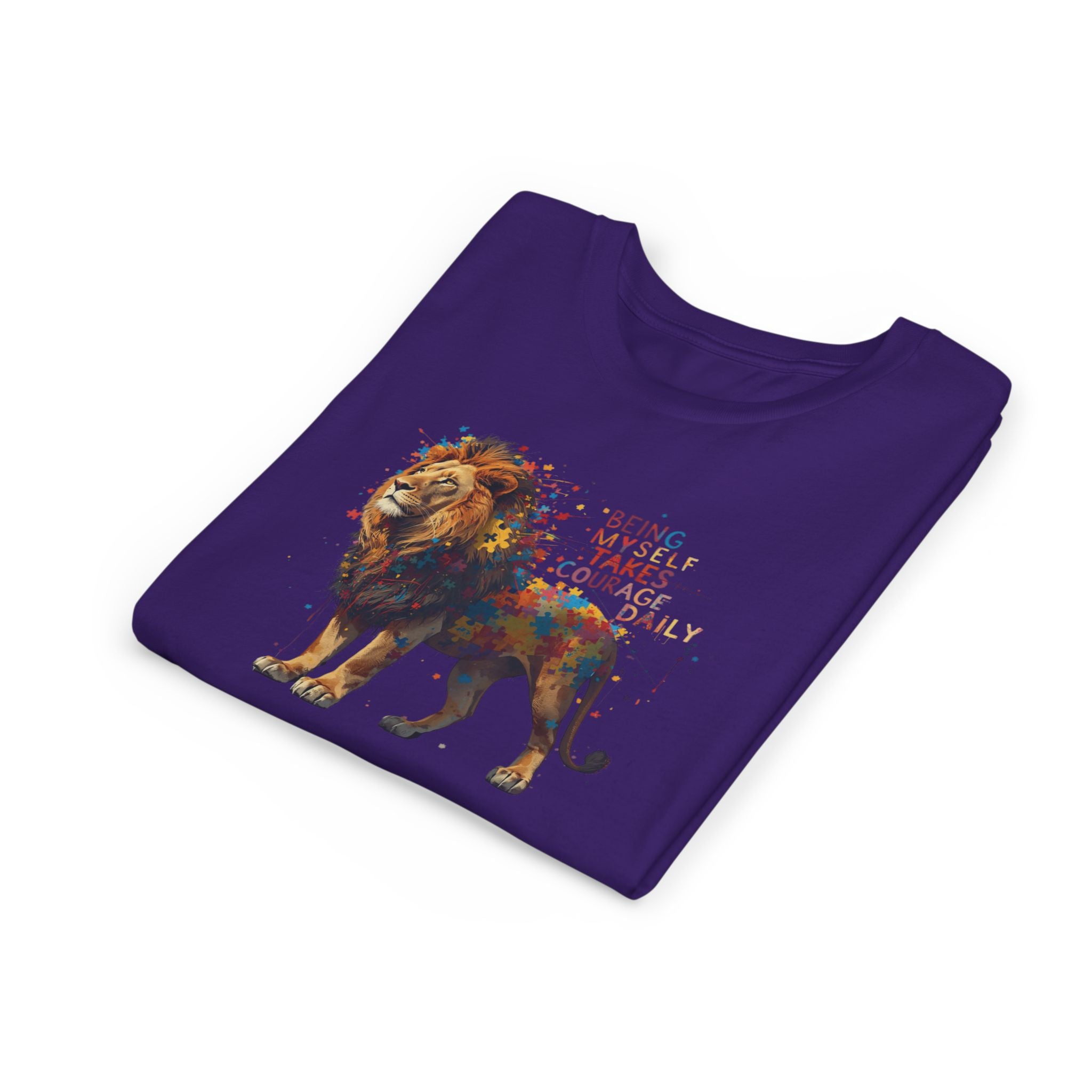 Youth Tee — Colorful Lion "Being Brave Takes Courage" Inspirational Kids Shirt
