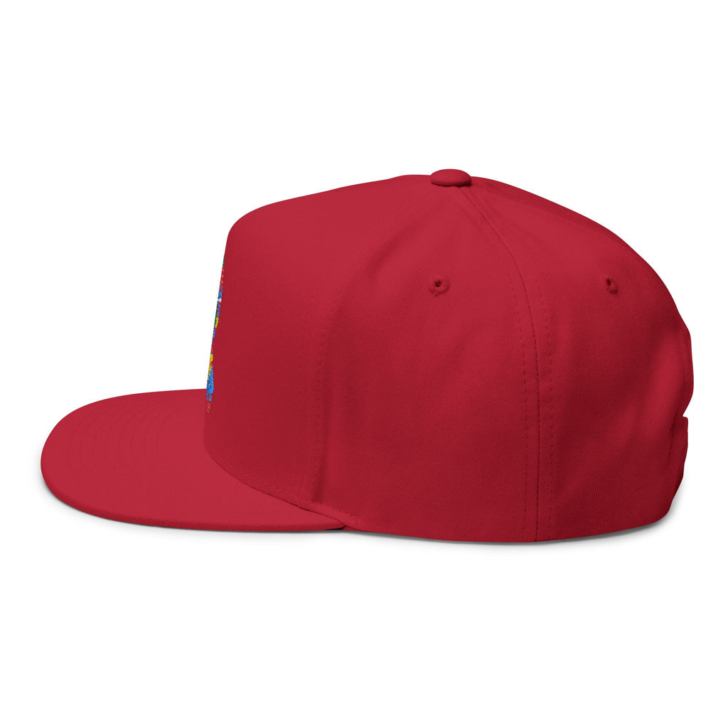 Embroidered Colorful Puzzle Ribbon Snapback Hat — Autism Awareness Flat Bill Cap