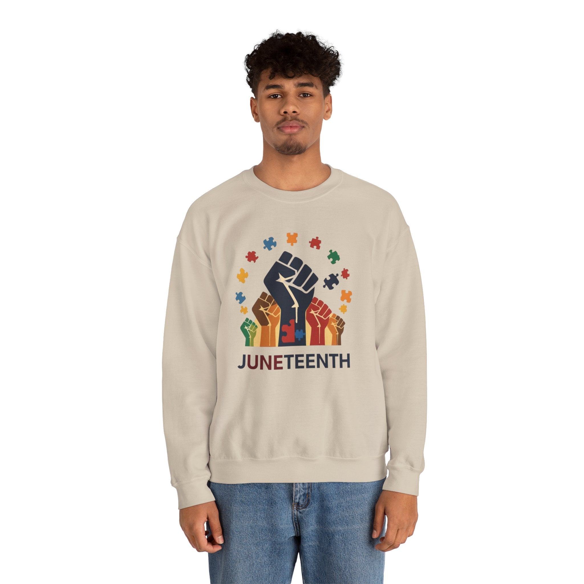 Juneteenth Meets Autism 2 Sweatshirt - Multicolor Unity Graphic Crewneck