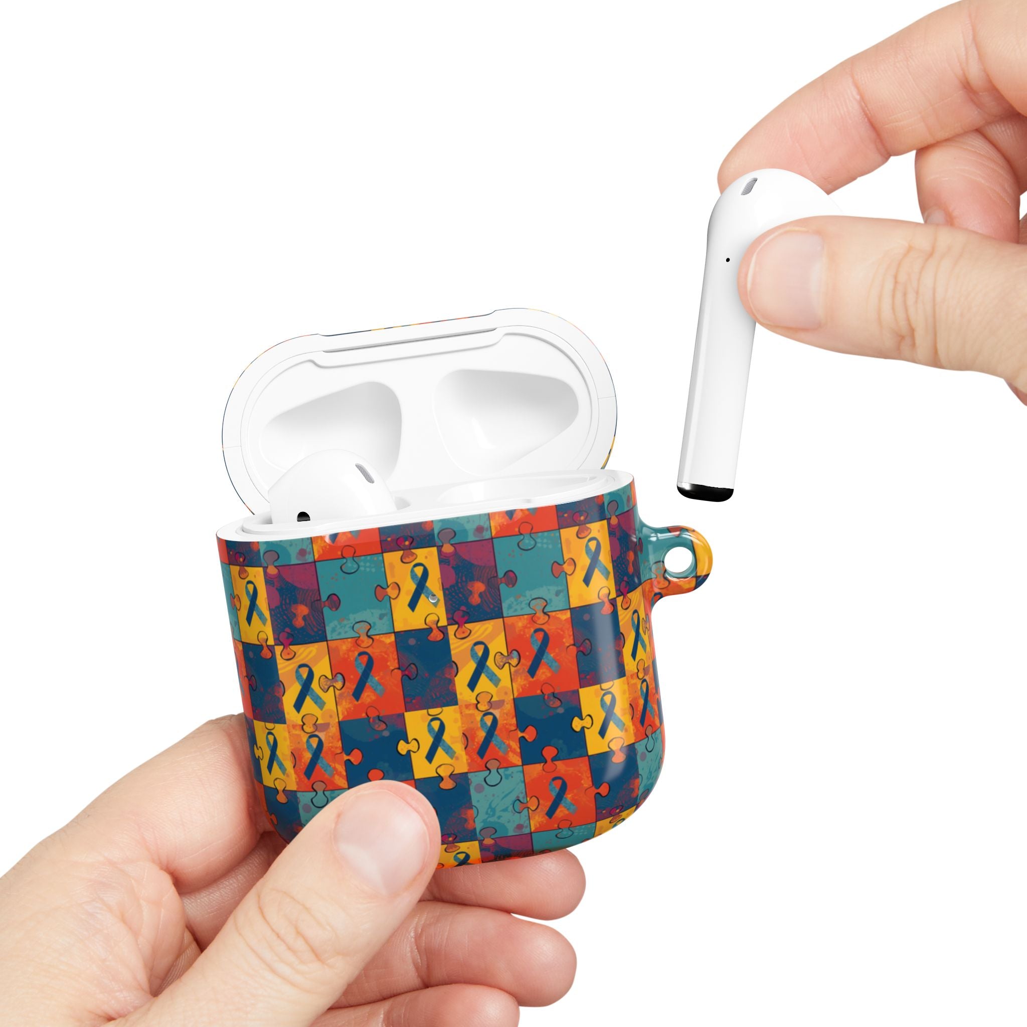 Awareness Ribbon Puzzle Pattern AirPod Case — Colorful Support & Hope Design