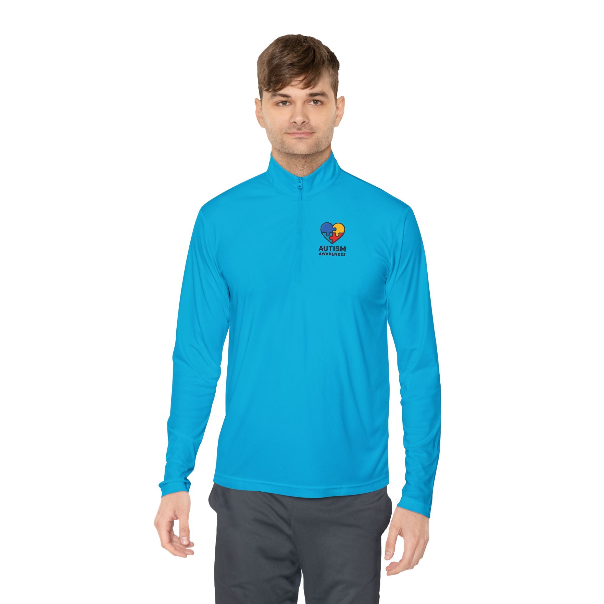 Autism Awareness Quarter-Zip Pullover — Puzzle Heart Logo